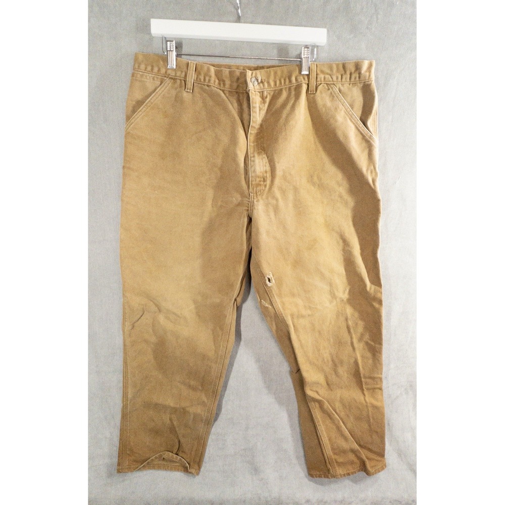 Vtg USA Made Carhartt Duck Pants Mens 42x32 B11 BRN Triple Stitched Leather Tag